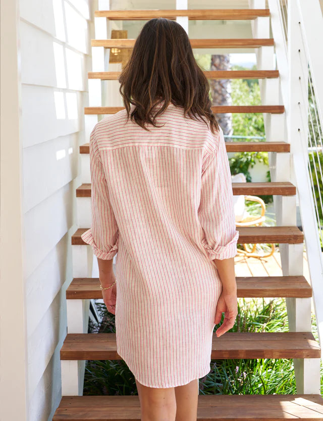 Frank & Eileen Mary Woven Button Up Classic Dress in Red Stripe Linen Size S popular