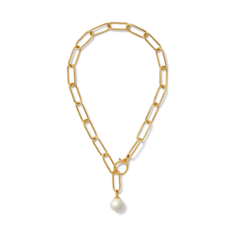 Pearl Paperclip Lariat Necklace