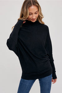 Slouch Neck Ottoman Lightweight Top | Black & Camel