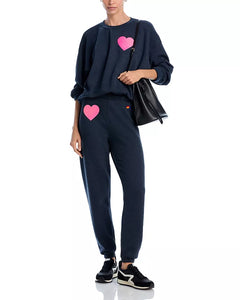 AVIATOR NATION Glitter Heart Relaxed Crewneck Sweatshirt | Charcoal & Pink