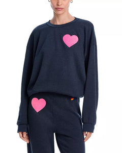 AVIATOR NATION Glitter Heart Relaxed Crewneck Sweatshirt | Charcoal & Pink