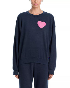 AVIATOR NATION Glitter Heart Relaxed Crewneck Sweatshirt | Charcoal & Pink