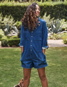 Frank & Eileen Ireland Long Sleeve Playsuit | Italian Dream Denim 1977 Wash