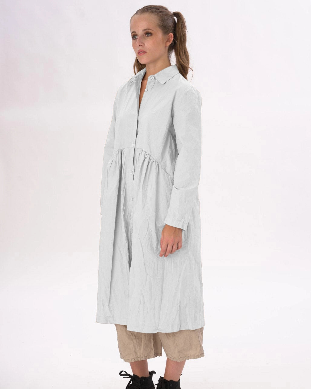 Tiered Waist Organic Cotton Shirt Dress | White