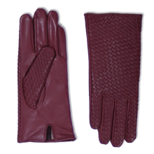 Load image into Gallery viewer, Basketweave Leather Gloves | Burgundy &amp; Cognac