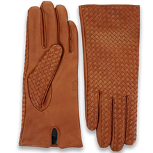 Load image into Gallery viewer, Basketweave Leather Gloves | Burgundy &amp; Cognac