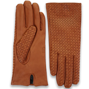 Basketweave Leather Gloves | Burgundy & Cognac