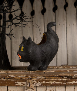 Black Halloween Cat Paper Mache Bucket