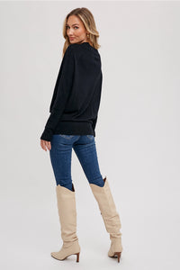 Slouch Neck Ottoman Lightweight Top | Black & Camel