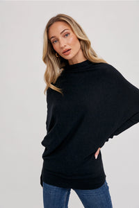 Slouch Neck Ottoman Lightweight Top | Black & Camel