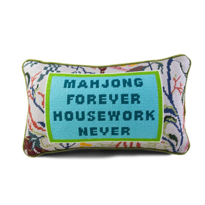 Mahjong Forever Housework Never Needlepoint Pillow