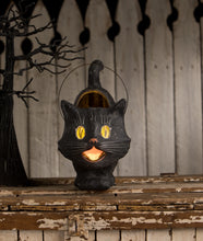 Load image into Gallery viewer, Black Halloween Cat Paper Mache Bucket