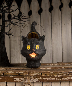 Black Halloween Cat Paper Mache Bucket