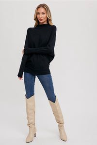 Slouch Neck Ottoman Lightweight Top | Black & Camel