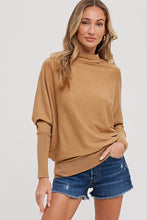 Load image into Gallery viewer, Slouch Neck Ottoman Lightweight Top | Black &amp; Camel