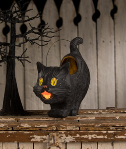 Black Halloween Cat Paper Mache Bucket