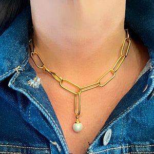 Pearl Paperclip Lariat Necklace