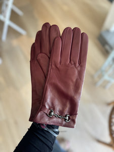 Horsebit Leather Gloves | Black & Burgundy