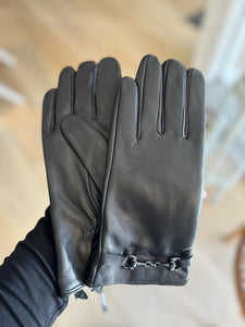 Horsebit Leather Gloves | Black & Burgundy