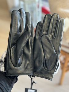 Touch Screen Lamb Leather Rabbit Fur Gloves | Black