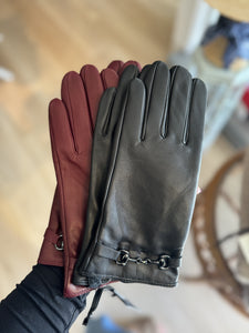 Horsebit Leather Gloves | Black & Burgundy