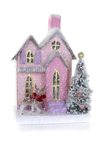 Petite Pink Christmas Village Cottage