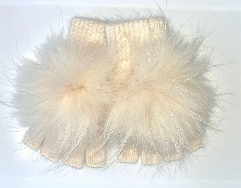 Fur Pom Pom Fingerless Gloves