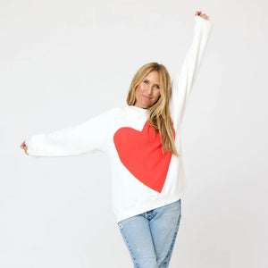 Kerri Rosenthal Benton Imperfect Red Heart Sweatshirt | White