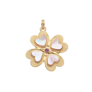 Jane Win LUCKY in Love Clover Pendant with Pink Shell On Satellite Chain