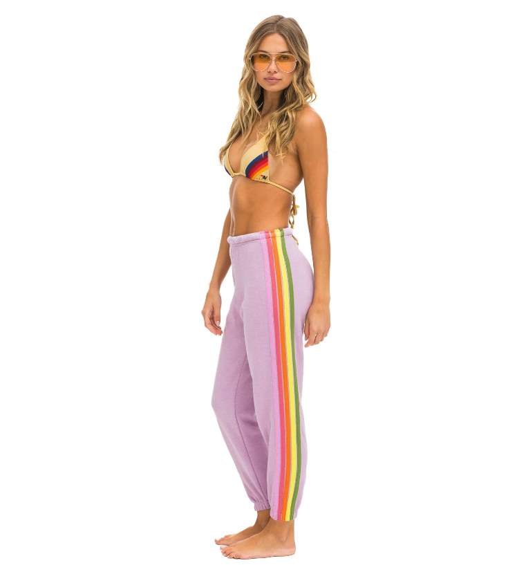 Aviator Nation 5 Stripe Sweatpants | Mauve Green & Pink