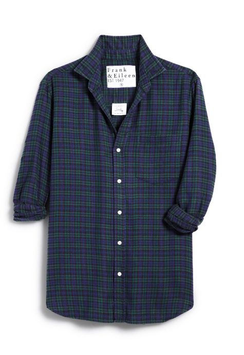 Frank & Eileen Joedy Boyfriend Button Up | Navy Black Green Flannel Plaid