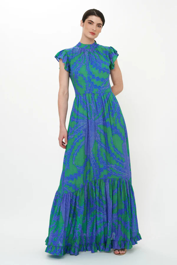 Oliphant Mock Neck Flutter Maxi | Thistle Green