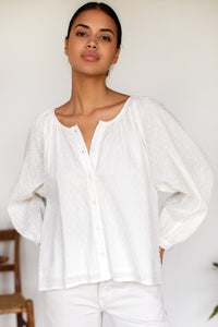 Emerson Fry Frances Blouse Dot Stripe Ivory Organic