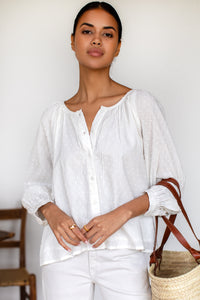 Emerson Fry Frances Blouse Dot Stripe Ivory Organic