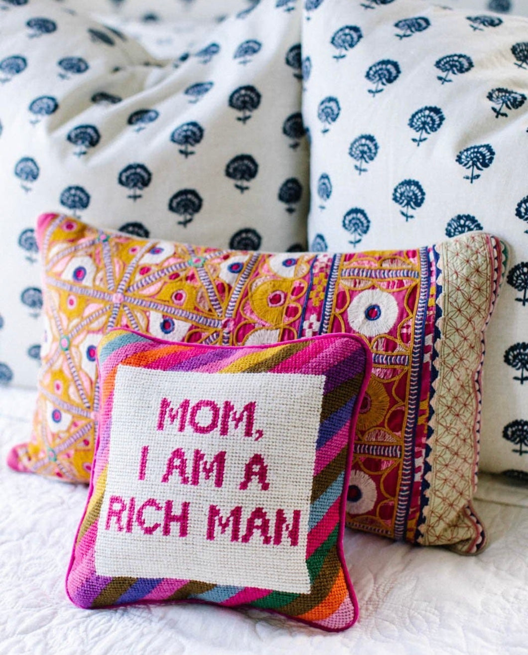 Mom, I Am A Rich Man Cher Needlepoint Pillow